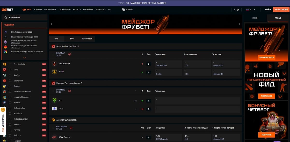 Уникальный набор бонусов к PGL Dota 2 Major Arlington 2022 от GGBet